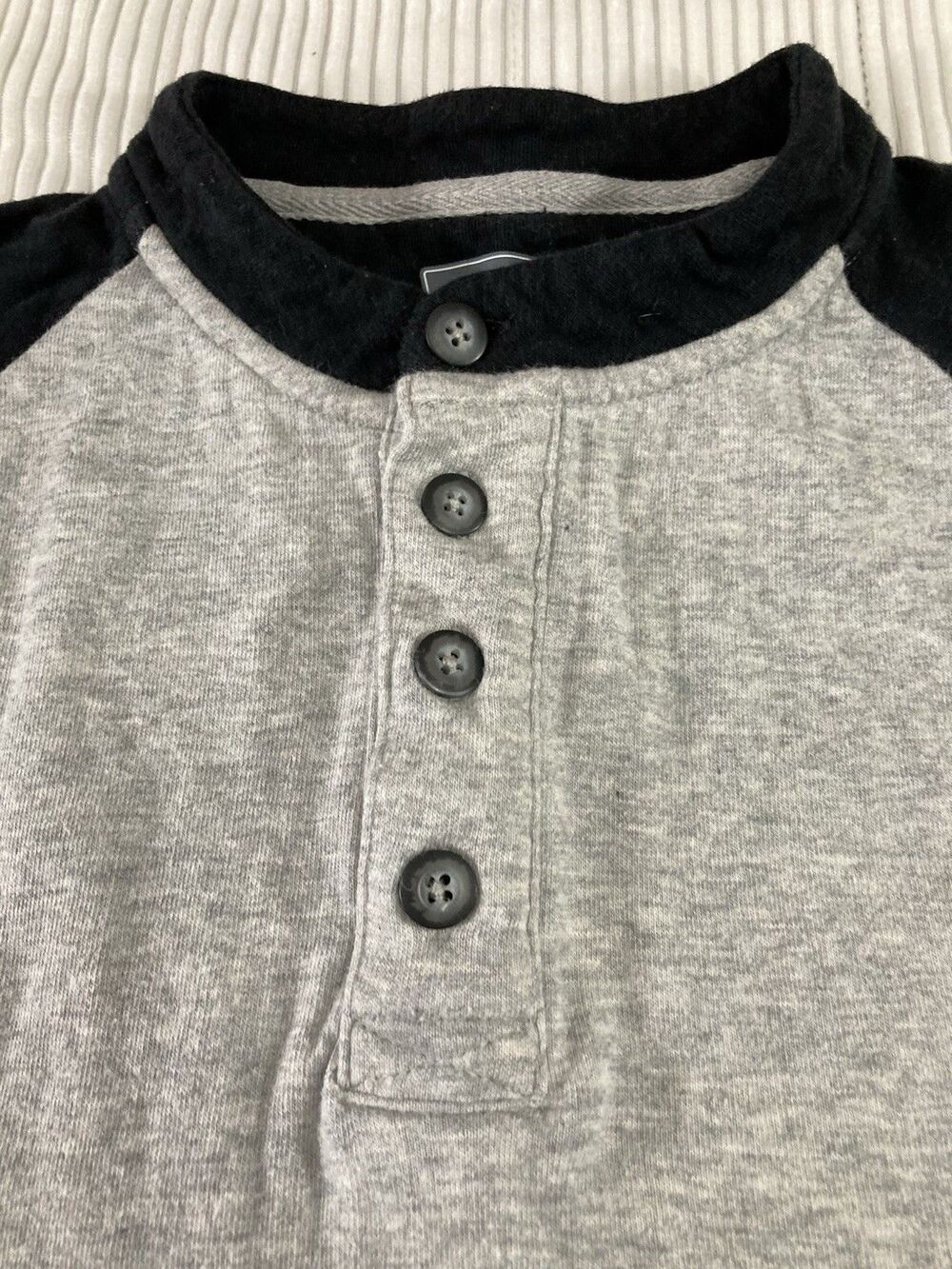 Cabelas Mens L Gray Black Henley Shirt Long Sleeve Heavy 2 Layer Casual Cotton - Picture 4 of 11